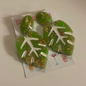 Green & Gold Handmade Resin Leaf Earrings